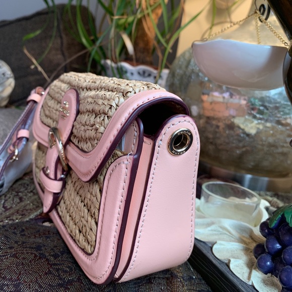 RARE🔥Authentic COACH Leather/suede/Straw flap logo Crosby/shoulder/wristlet bag - Picture 11 of 16
